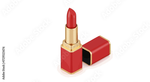 Elegant red lipstick isolated on white background representing beauty