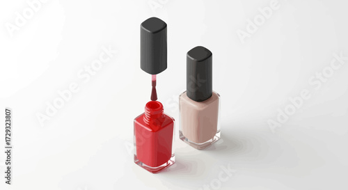 Glamorous nail polish bottles in red and neutral tones for modern style