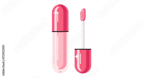 Glossy lip gloss applicator with pink hue creates glamorous shimmer