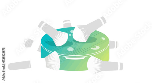 Gradient container with multiple applicator brushes around it illustration