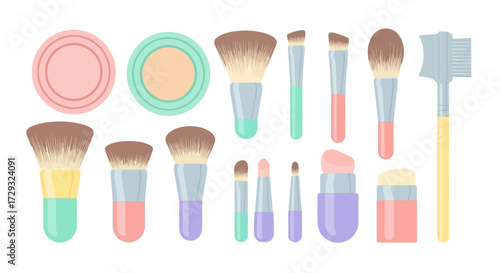 Illustrative makeup brushes and powders arrangement, perfect for beauty and cosmetic related projects