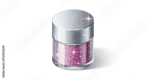 Isolated jar containing shiny bright pink glitter sparkles for arts and crafts