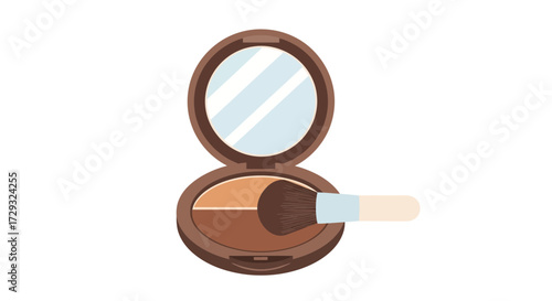 Isolated makeup powder palette and brush for cosmetic applications