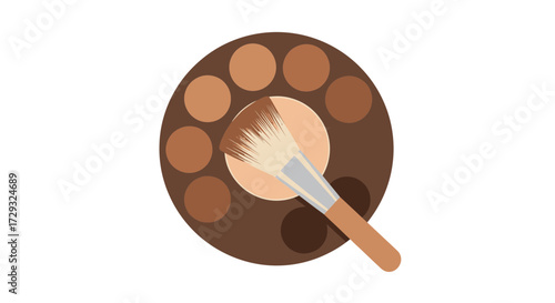 Neutral tone eyeshadow palette and applicator brush, a cosmetics concept