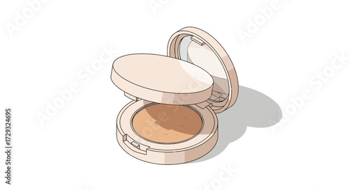 Open powder makeup compact showcases beauty tools and cosmetic product