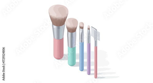 Set of Essential Makeup Brushes for Flawless Application, Isometric View