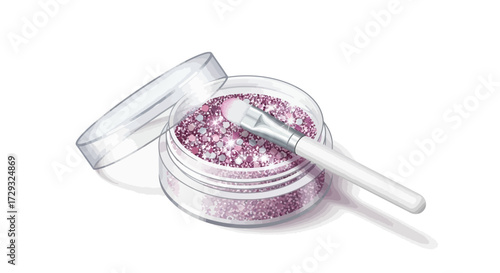 Sparkling cosmetic glitter jar and application brush for shimmering effect