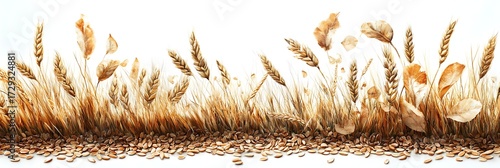 Golden Wheat Field: A close-up of golden wheat stalks swaying gently against a soft background, evokes a sense of peace, nature's harvest.