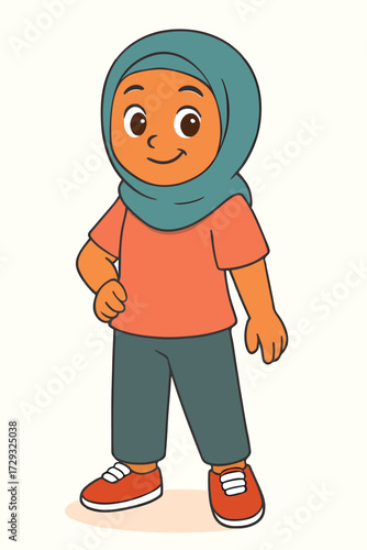 Cute hijab girl in sporty outfit, vector illustration.