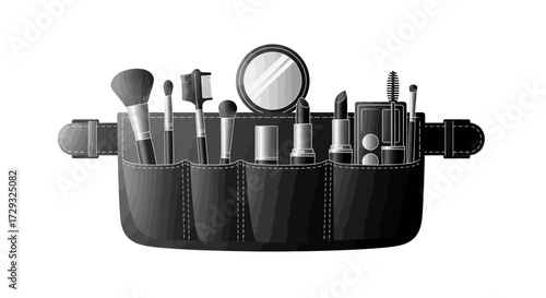 Stylized make-up artist belt packed with beauty accessories and products