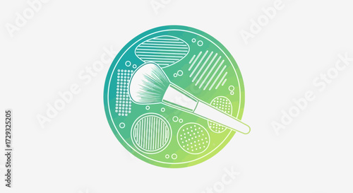 Trendy cosmetic brush on watercolor palette minimalist design concept
