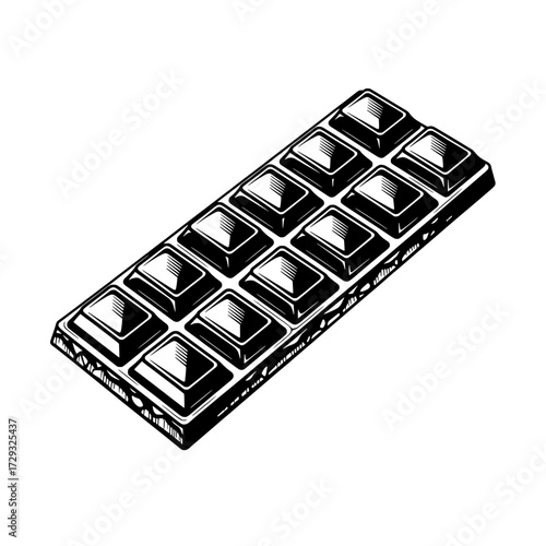 Chocolate Delight: A tantalizing black and white illustration of a bar of chocolate. The artwork captures the essence of rich and decadent confectionery.
