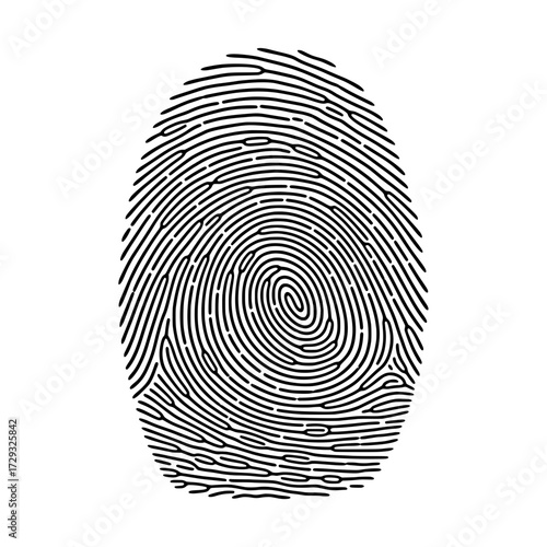 Fingerprint: A close-up image reveals a detailed, symmetrical fingerprint pattern, showcasing the unique lines and textures of human identity. The design highlights individuality, identity.