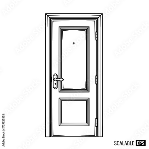 Entrance to Possibilities: A meticulously hand-drawn sketch showcases a classic wooden door, hinting at a world of possibilities and a journey through new experiences.