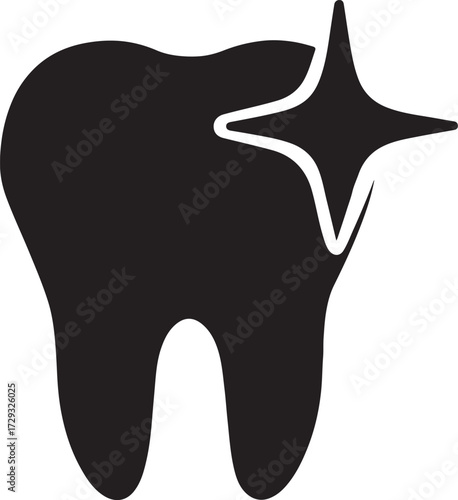 Tooth with sparkle icon vector, clean silhouette design for dental care and healthy smile illustrations