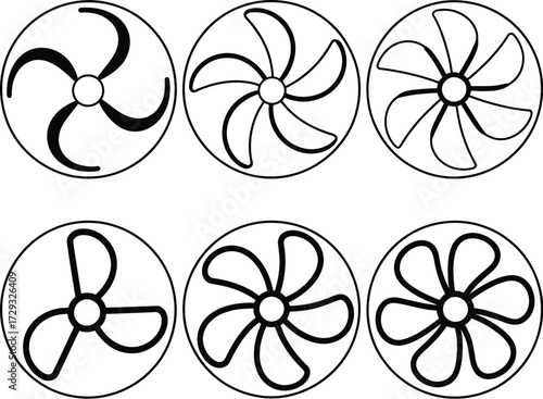 Vector fan blades collection cooling ventilation design set