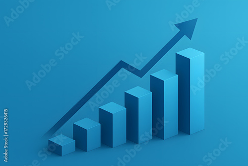The financial bar chart with an up arrow illustrates business success and market growth on a blue background Free Download The financial bar chart with an up arrow illustrates business success and market growth on a blue background - GFXLoad