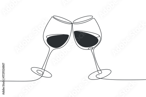 Continuous Line Art Clinking Glasses Cheers Celebrating Toasting Event