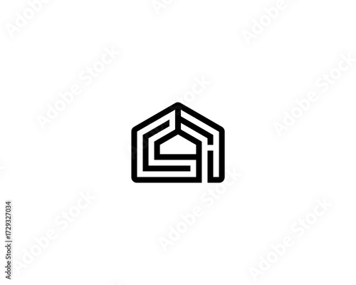 logo design of the initials "CH" and a black and white house