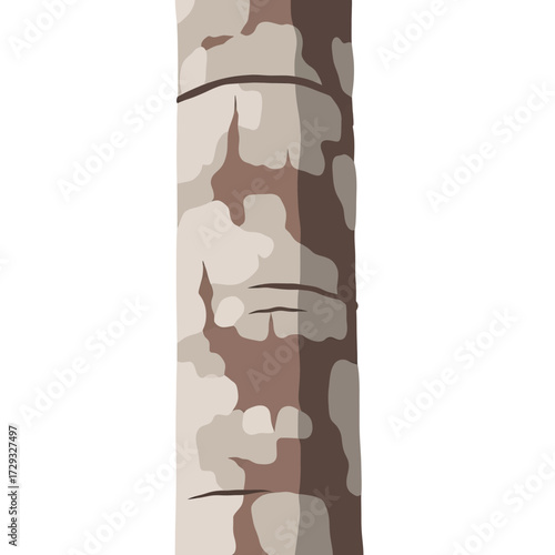 A close-up illustration of a tree trunk with a camouflage pattern of brown and beige.