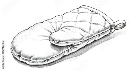 Detailed oven mitt sketch, kitchen safety, cooking equipment