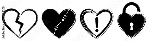 Set of Conceptual Heart Icons with a Broken and Locked Symbol