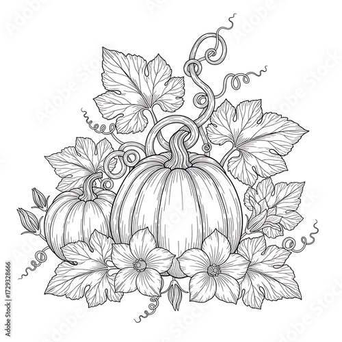 Pumpkins with leaves