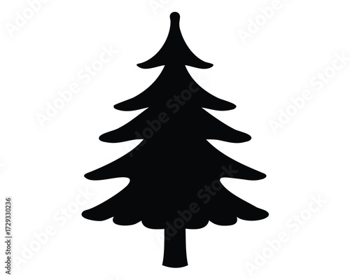 Stylized black silhouette of a fir tree on a white background