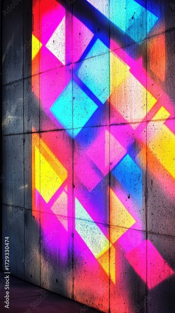 Fototapeta premium Stunning geometric patterns transform the concrete wall into a vibrant display.