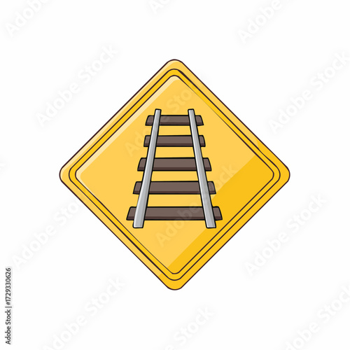 Yellow diamond shaped railway crossing warning sign illustration.