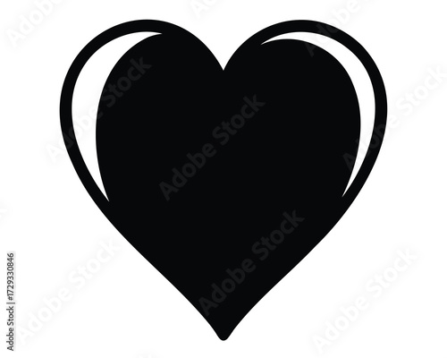 Solid black heart with subtle white outline on a plain white background