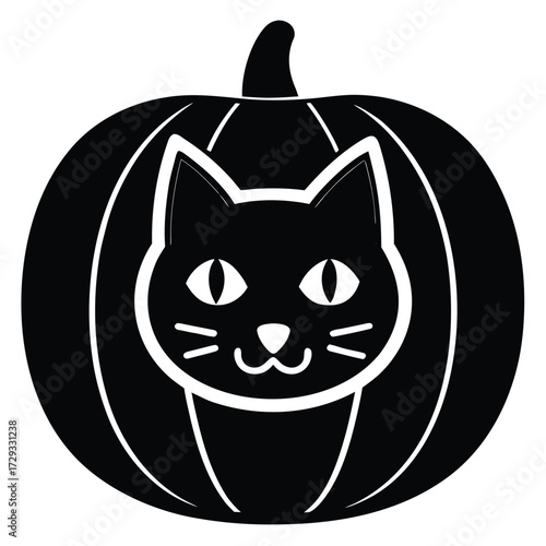 pumpkin with cat inside vector icon