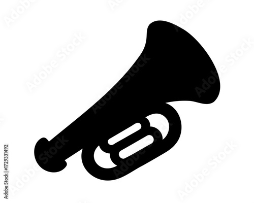 Musical instrument, silhouette illustration of a black euphonium for audio performance