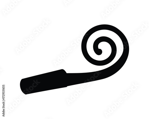 Festive Black Party Blower Icon on White Background Symbolizing Celebration