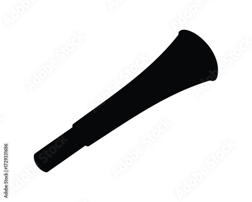 A black silhouette of a vuvuzela horn against a white background