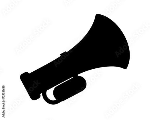 A simple black and white vector silhouette of a megaphone icon symbol