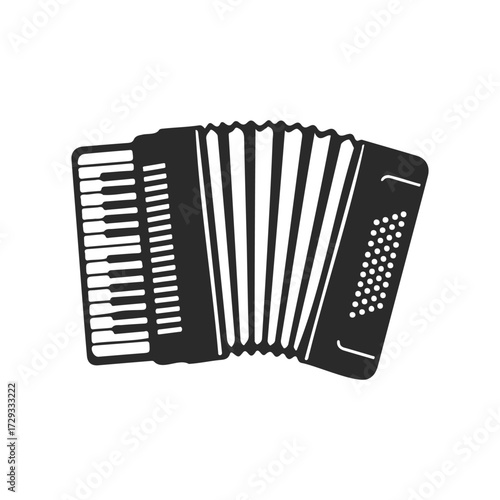 Vector image of accordion with keys and buttons in black and white design