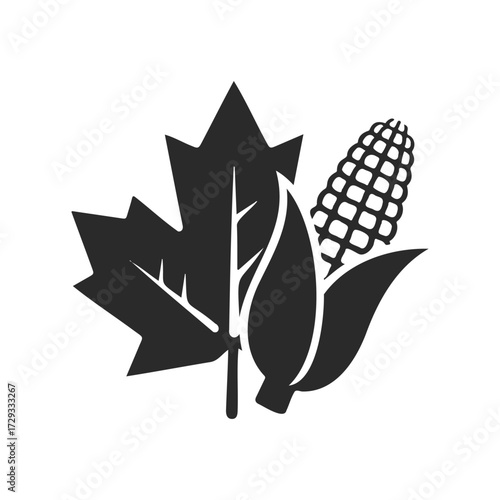 Maple leaf and corn icon: agriculture and nature symbol