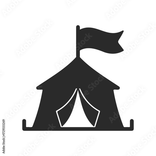 Black silhouette of circus tent with flag icon illustration