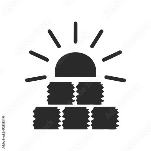 Sunrise over stack of coins icon representing financial growth and prosperity