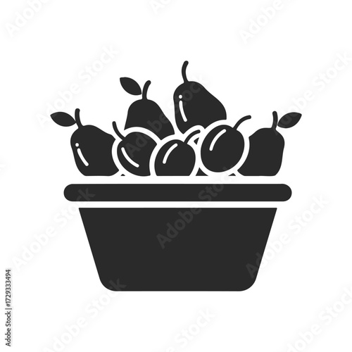 Silhouette icon of fruits in a bowl - pears and plums