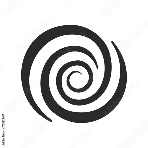 Black spiral symbol on white background: swirling pattern and abstract art design