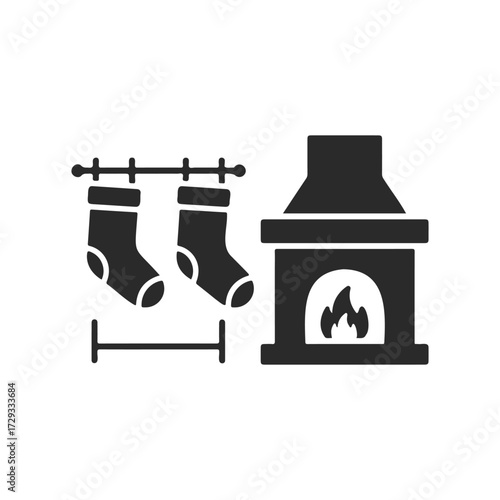 Traditional hearth with hanging stockings by cozy fireplace