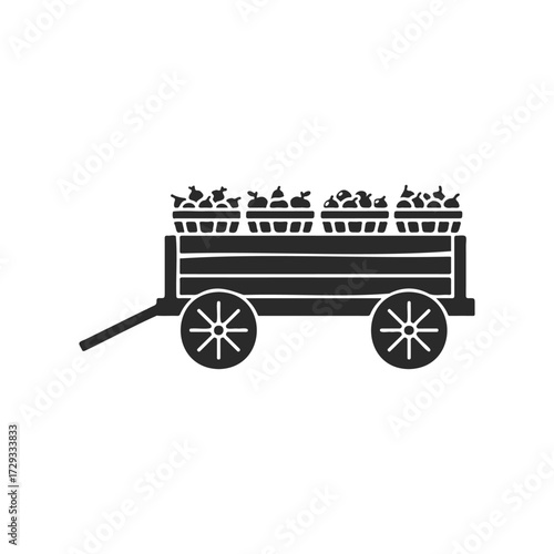 Monochrome wagon with fruit baskets on wheels