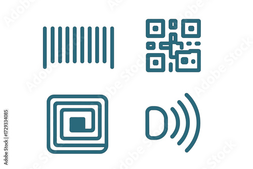 Modern Digital Identification, Barcode, QR Code, RFID, and Wireless Communication Technology Interface for Data Scanning