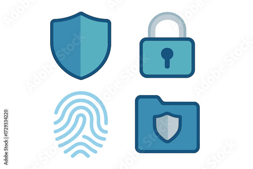 Digital security and data protection icons with shield padlock fingerprint and secure folder for online privacy