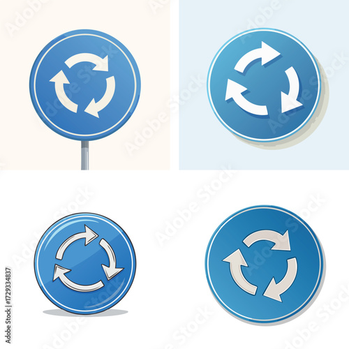 Collection of Roundabout Road Signs with Circular Arrows.