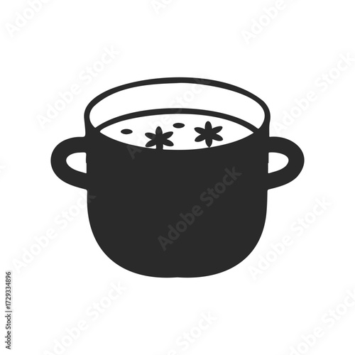 Silhouette of soup pot with handles and decorative design