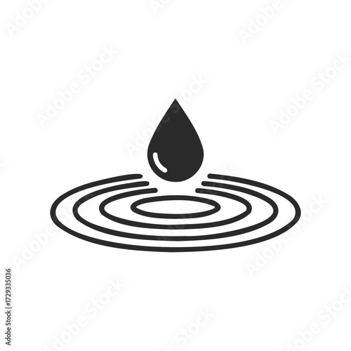Black water drop icon creating concentric ripples on white background