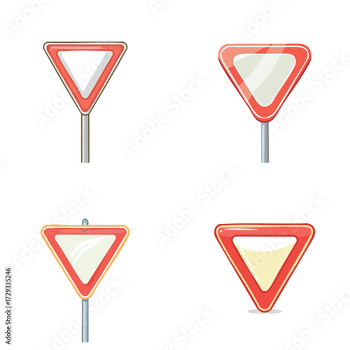 Four different yield signs on white background.